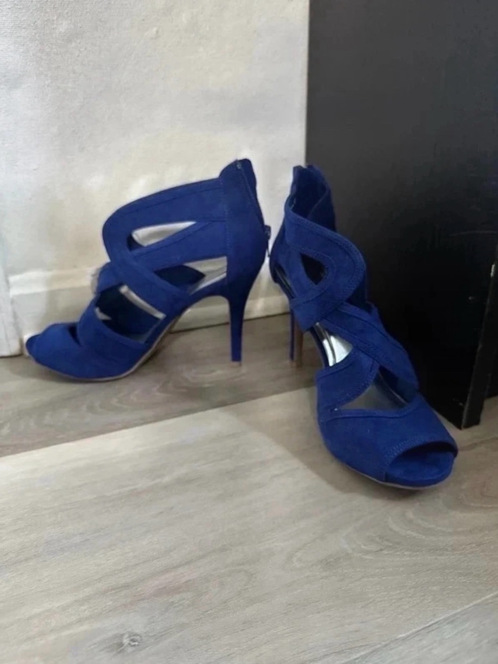 Christian Siriano Royal Blue Suede Cutout Stiletto Heels
